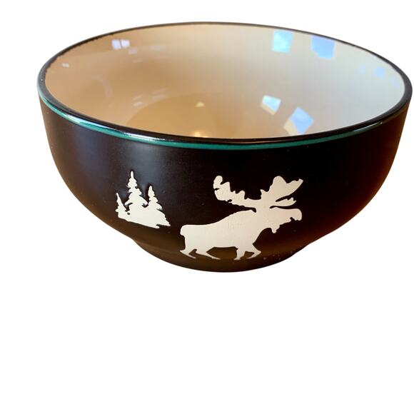 Bass Pro Shops Stoneware 6" Soup/Cereal Bowl Brown Moose Woods Cabin Winter Deco - Picture 1 of 8